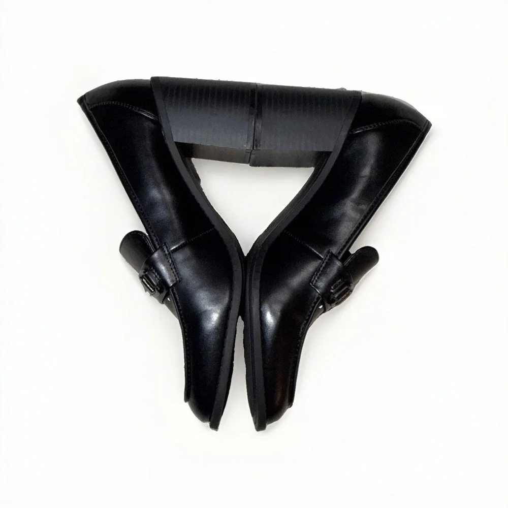 Marc Fisher Chunky Loafers Size 10M Black Faux Leather Block Heel 90s Inspired